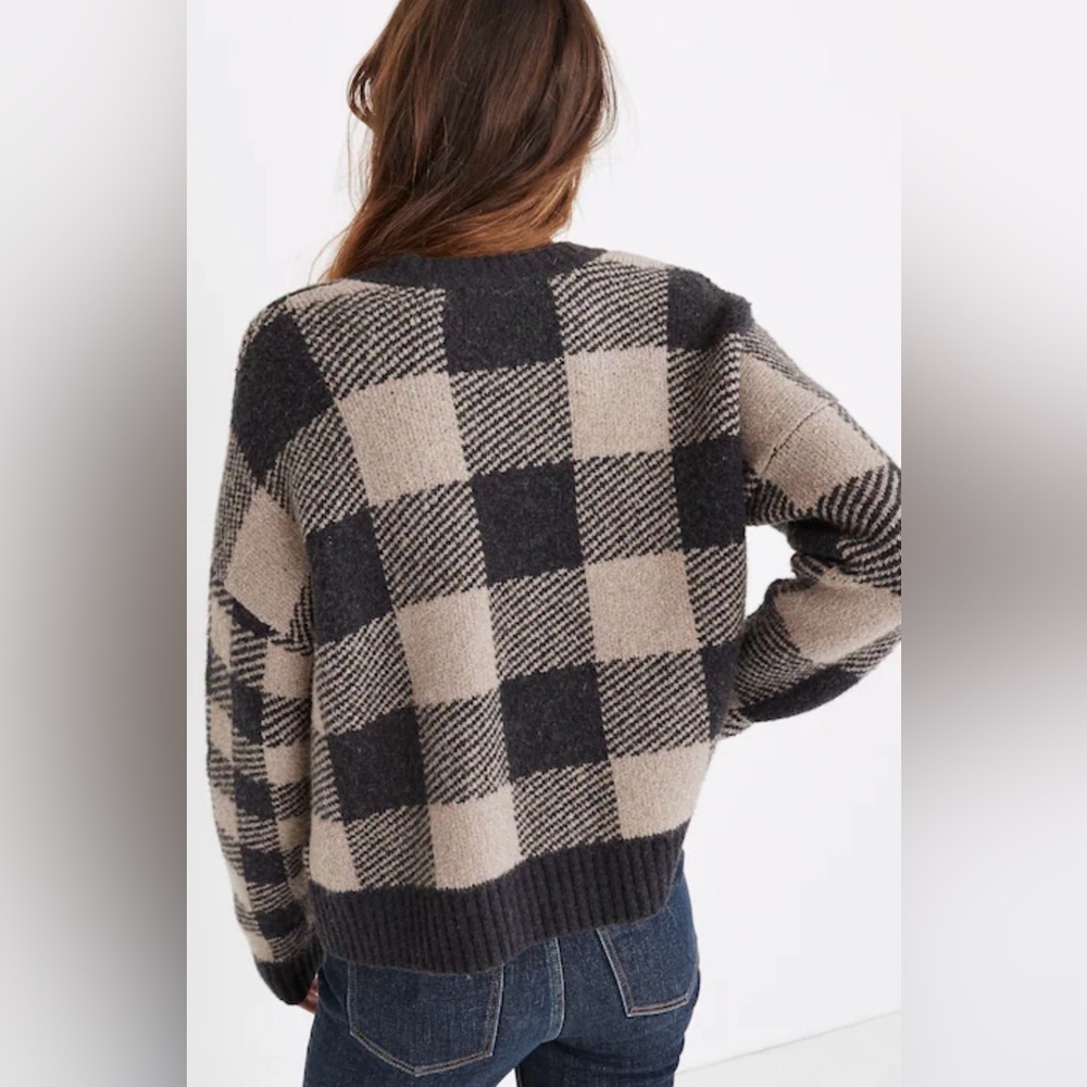 Madewell Plaid-Mix Colburne Cardigan Sweater in Coziest Yarn 
Heather Shadow XS - Picture 3 of 13